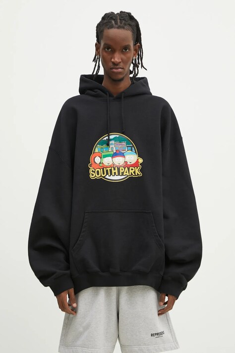 Кофта VETEMENTS Southpark Oversized чоловіча колір чорний з капюшоном з принтом UA66HD670B