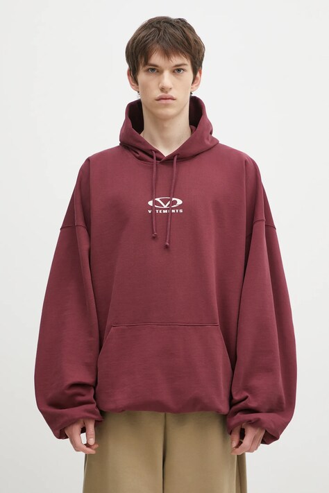 Mikina VETEMENTS Oval Logo Cropped Boxy pánska, bordová farba, s kapucňou, s potlačou, UA66HD600R