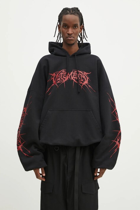 VETEMENTS bluza Death Metal Cropped Boxy męska kolor czarny z kapturem wzorzysta UA66HD620BR