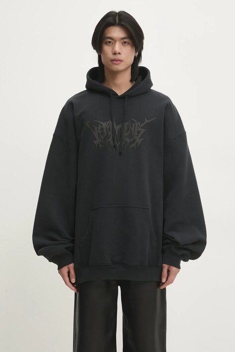 Суичър VETEMENTS Drip Metal Oversized в черно с качулка с принт UA66HD730B