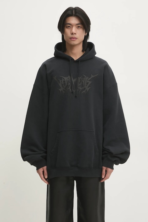 Mikina VETEMENTS Drip Metal Oversized pánská, černá barva, s kapucí, s potiskem, UA66HD730B