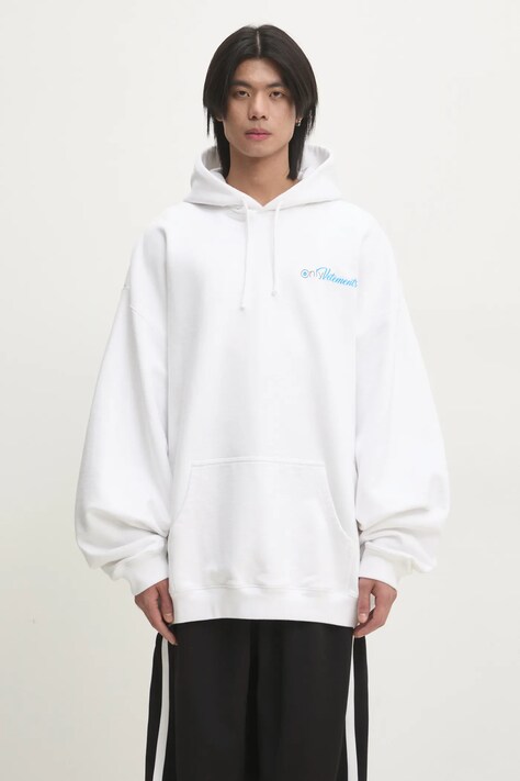 VETEMENTS bluza Only Vetements Oversized barbati, culoarea alb, cu glugă, cu imprimeu, UA66HD770W