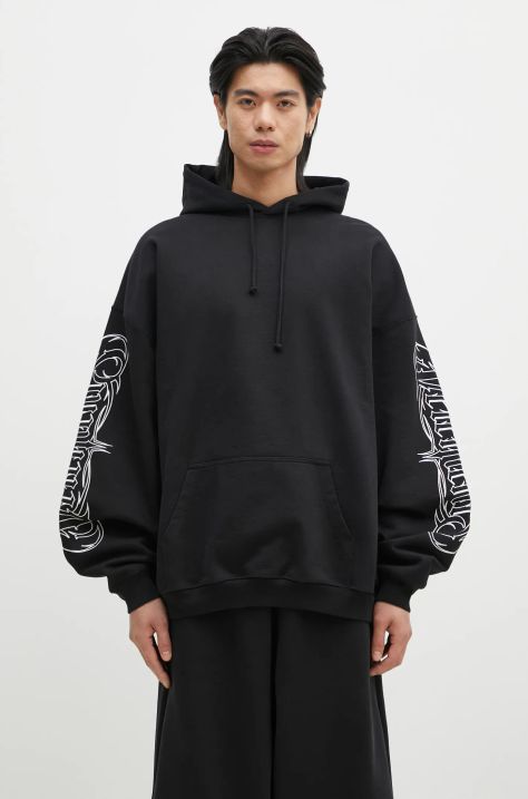 Mikina VETEMENTS Metal Embroidered Oversized pánská, černá barva, s kapucí, s aplikací, UA66HD750B