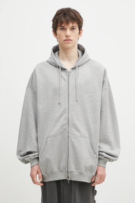 Mikina VETEMENTS Embroidered Logo Oversized pánská, šedá barva, s kapucí, melanžová, UA66HD810G