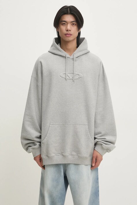 Кофта VETEMENTS 3D Oval Logo Oversized чоловіча колір сірий з капюшоном з принтом UA66HD790G