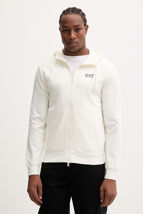 EA7 Emporio Armani bluza bawełniana męska kolor beżowy z kapturem z nadrukiem PJVRZ.8NPM33