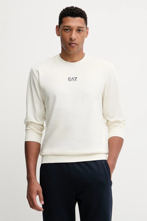 EA7 Emporio Armani bluza bawełniana męska kolor beżowy gładka PJVRZ.8NPM30