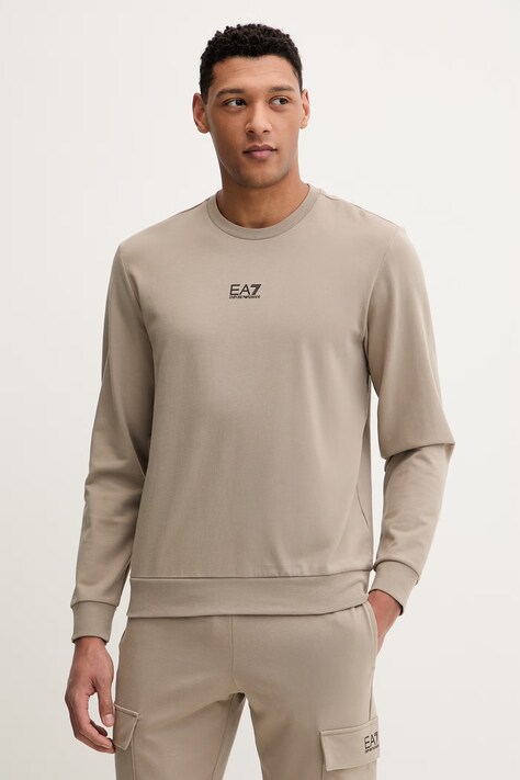 EA7 Emporio Armani bluza bawełniana męska kolor brązowy gładka PJVRZ.8NPM30