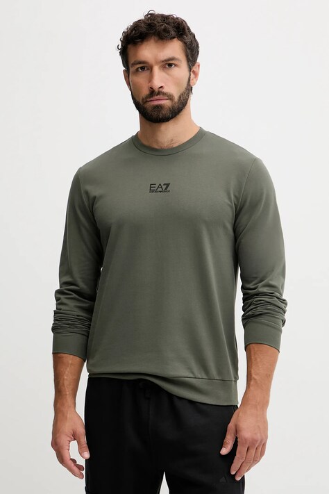 EA7 Emporio Armani bluza bawełniana męska kolor zielony gładka PJVRZ.8NPM30