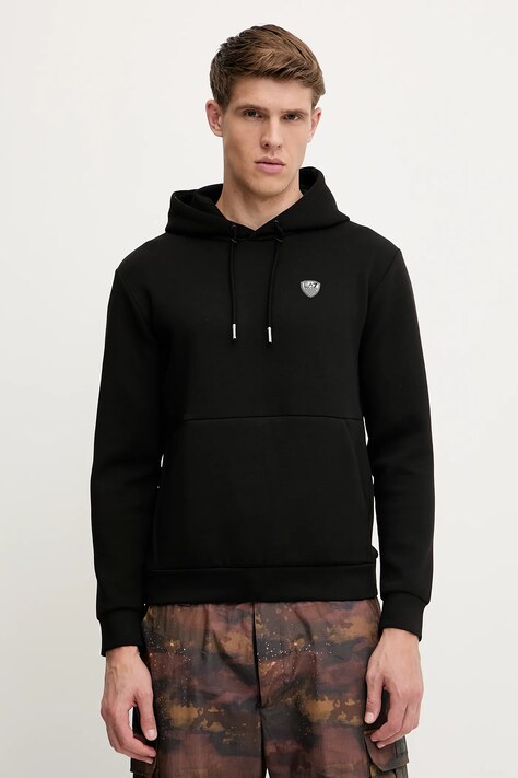 EA7 Emporio Armani bluza męska kolor czarny z kapturem gładka PJ4EZ.8NPM21