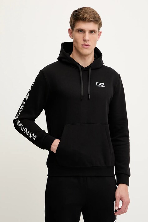 EA7 Emporio Armani bluza męska kolor czarny z kapturem gładka AF10377.7M000570