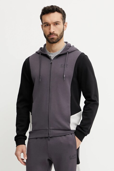 EA7 Emporio Armani bluza barbati, culoarea gri, cu glugă, cu imprimeu, AF12660.7M000279