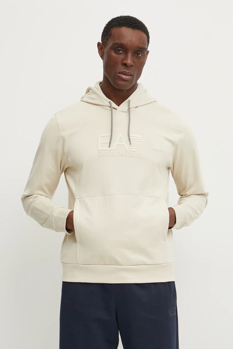 Кофта EA7 Emporio Armani чоловіча колір бежевий з капюшоном з принтом AF13512.7M000230