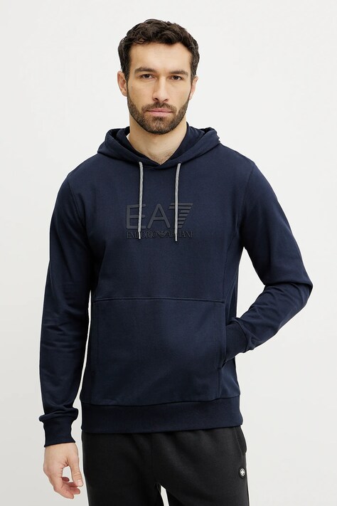 Dukserica EA7 Emporio Armani za muškarce, boja: tamno plava, s kapuljačom, s tiskom, AF13512.7M000230