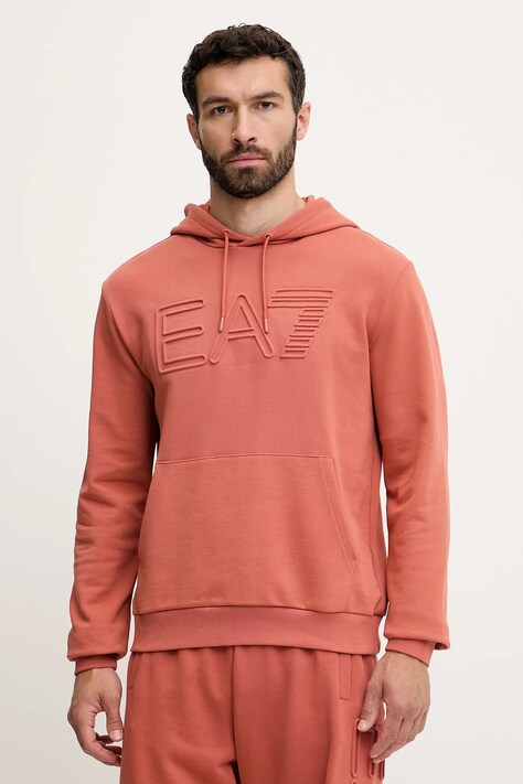 Кофта EA7 Emporio Armani колір помаранчевий з капюшоном однотонна AF10432.7M000152