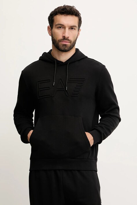 EA7 Emporio Armani bluză culoarea negru, cu glugă, neted, AF10432.7M000152
