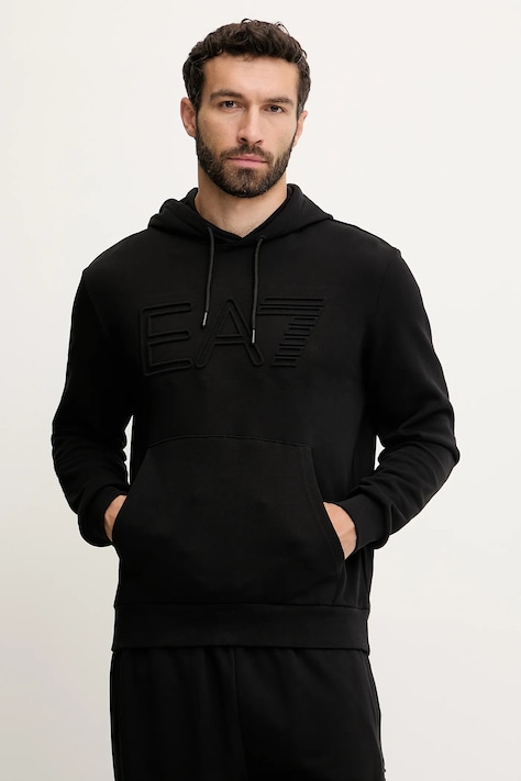 Кофта EA7 Emporio Armani колір чорний з капюшоном однотонна AF10432.7M000152