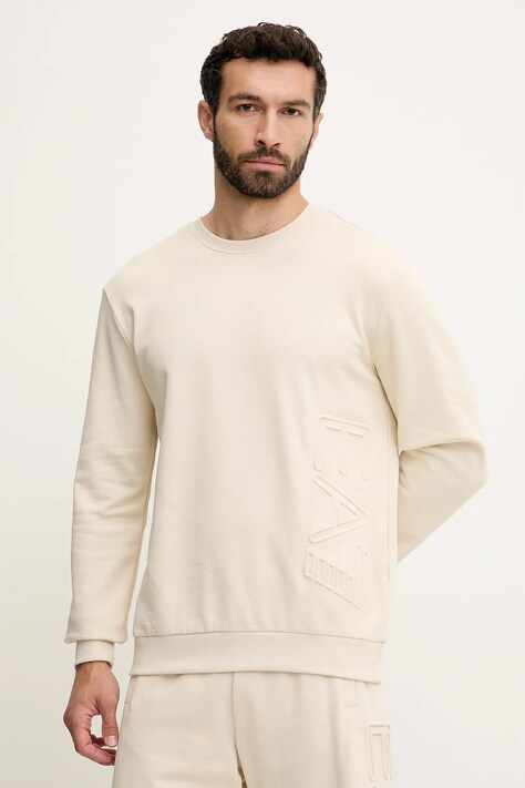 Mikina EA7 Emporio Armani pánská, béžová barva, hladká, AF10432.7M000151