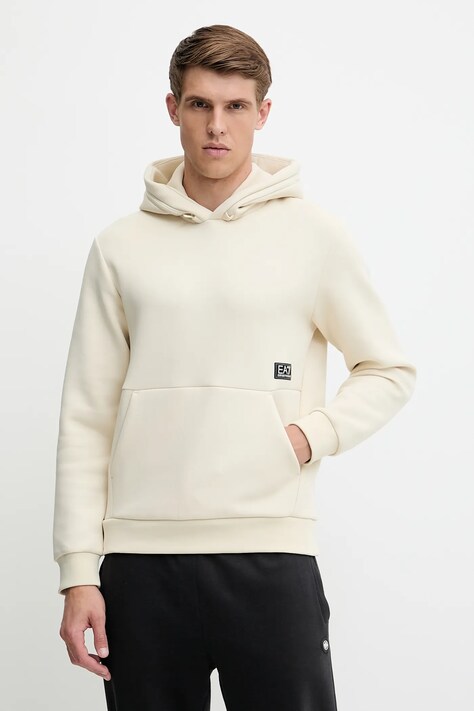 EA7 Emporio Armani bluza męska kolor beżowy z kapturem z aplikacją AF13538.7M000141