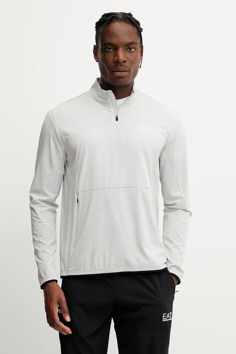 Tréninková mikina EA7 Emporio Armani pánská, šedá barva, hladká, AF13137.7M000070