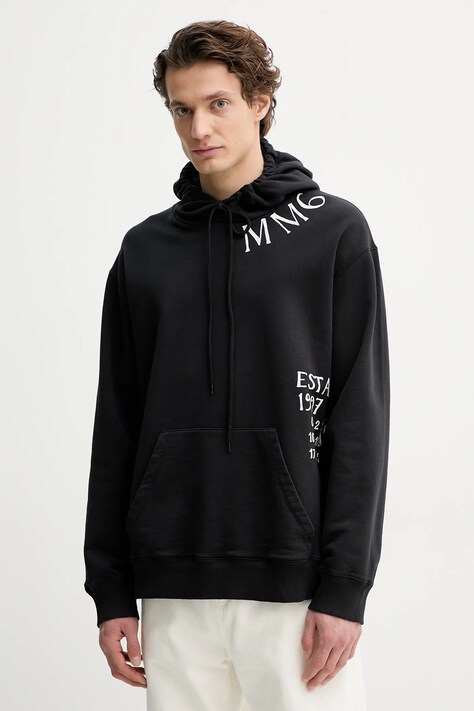 Bavlněná mikina MM6 Maison Margiela pánská, černá barva, s kapucí, s potiskem, SH0GU0026.M25012