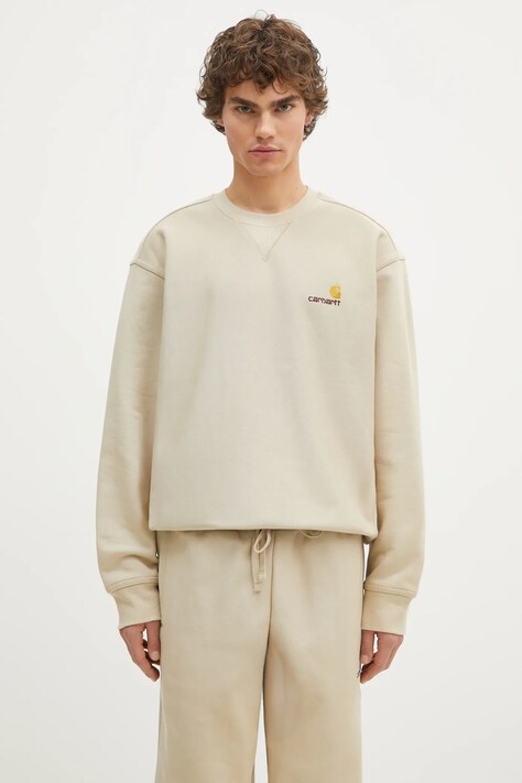 Carhartt WIP bluză American Script Sweat bărbați, culoarea bej, uni, I025475.2LPXX