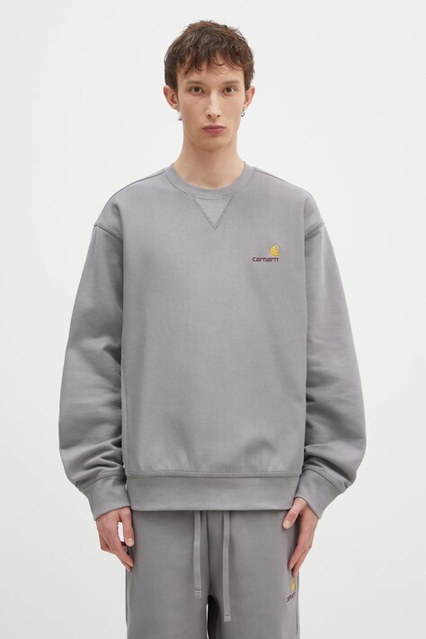 Кофта Carhartt WIP American Script Sweat мужская цвет серый однотонная I025475.2LRXX