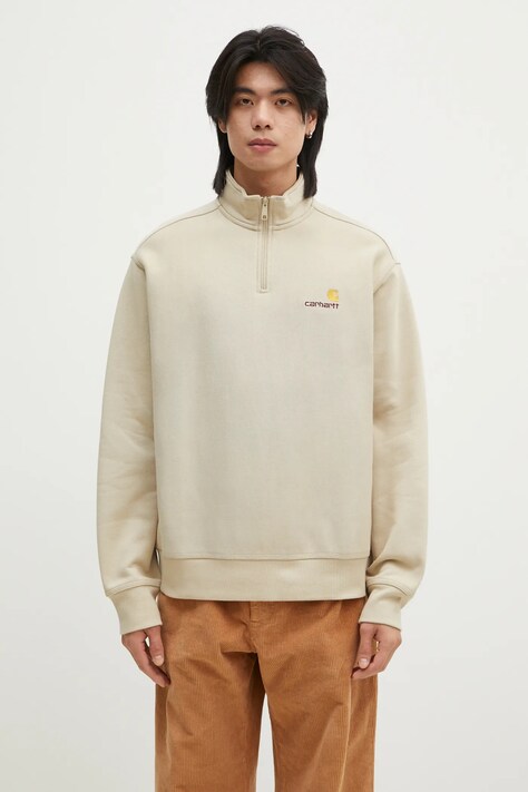 Кофта Carhartt WIP Half Zip American Script Sweat чоловіча колір бежевий з аплікацією I027014.2LPXX