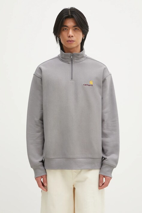 Carhartt WIP sweatshirt Half Zip American Script Sweat men's gray color smooth I027014.2LRXX