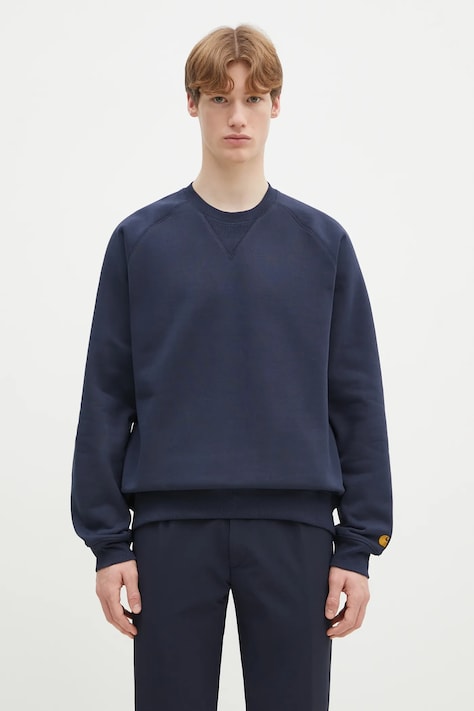 Carhartt WIP sweatshirt Chase Sweat men's navy blue color smooth I033660.2MZXX