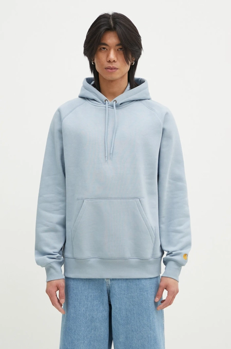 Кофта Carhartt WIP Hooded Chase Sweat чоловіча колір бірюзовий з капюшоном однотонна I033661.2MYXX