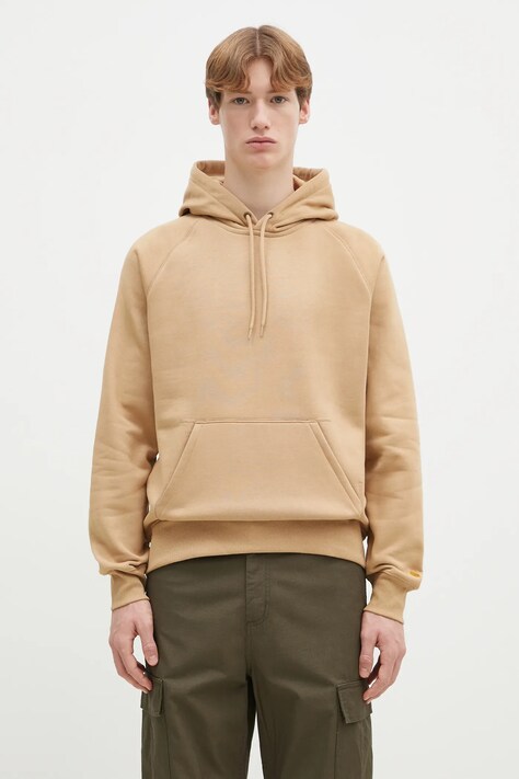 Mikina Carhartt WIP Hooded Chase Sweat pánská, béžová barva, s kapucí, hladká, I033661.2N1XX