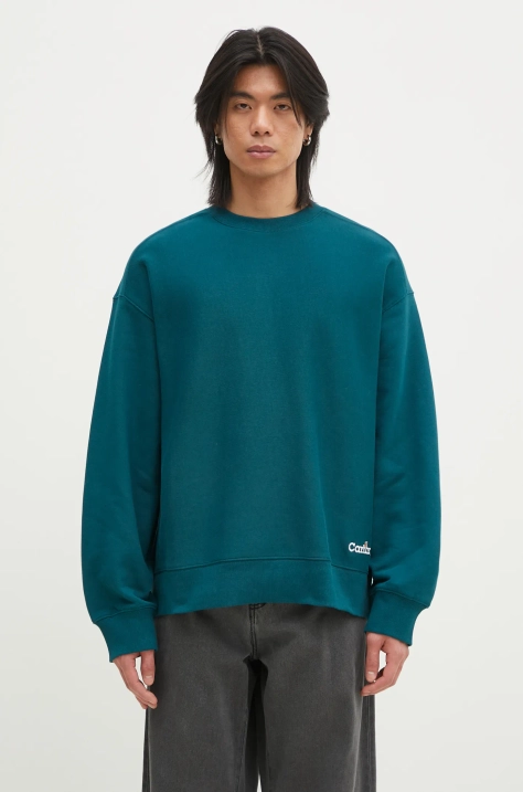 Carhartt WIP cotton sweatshirt Label Script Sweat men's turquoise color smooth I034429.2M1XX