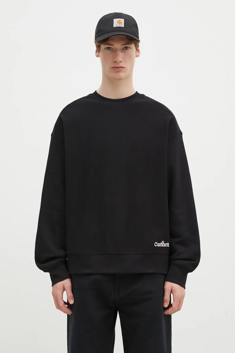 Carhartt WIP bluza Label Script Sweat męska kolor czarny z kapturem z nadrukiem I034429.89XX