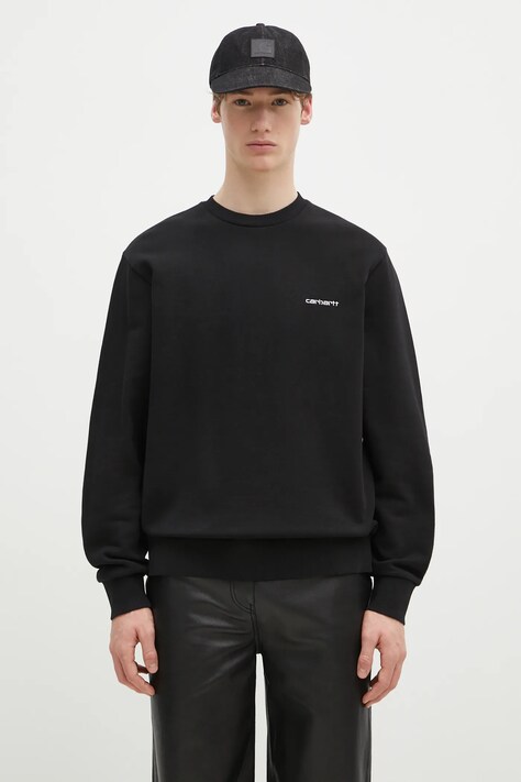 Carhartt WIP cotton sweatshirt Script Embroidery Sweat men's black color smooth I034496.0D2XX