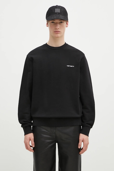Carhartt WIP cotton sweatshirt Script Embroidery Sweat men's black color smooth I034496.0D2XX