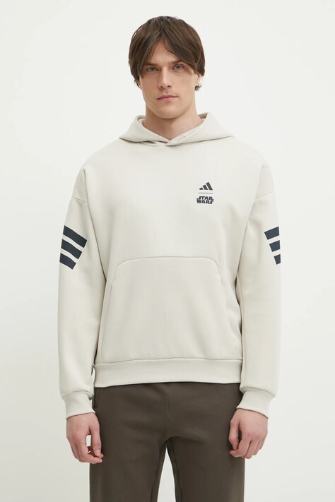 adidas bluza x Mandalorian barbati, culoarea bej, cu glugă, cu imprimeu, JI5719
