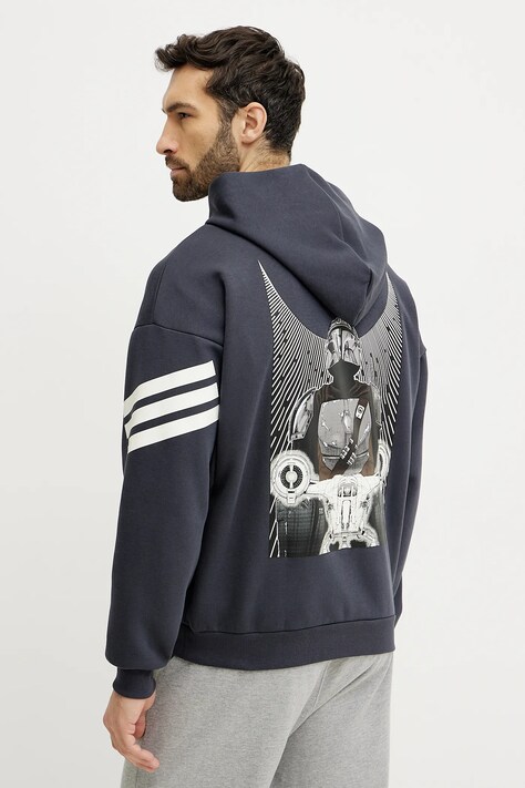 Pulover adidas x Mandalorian moški, siva barva, s kapuco, JI5720