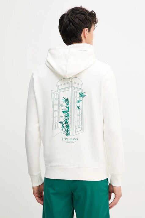 Хлопковая кофта Pepe Jeans DOMINIC HOODIE мужская цвет белый с капюшоном с принтом PM582830