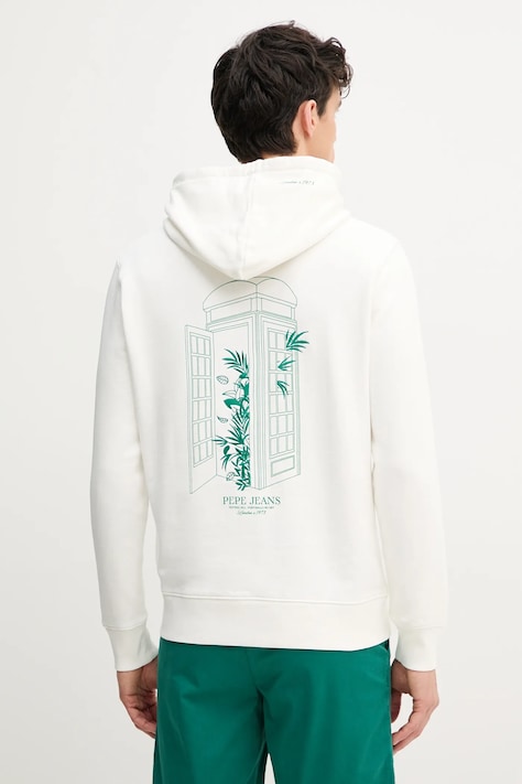 Pepe Jeans bluza bawełniana DOMINIC HOODIE męska kolor biały z kapturem z nadrukiem PM582830