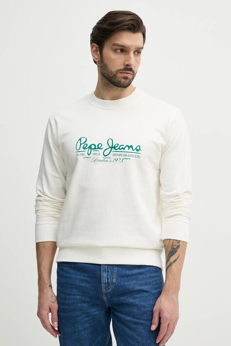 Хлопковая кофта Pepe Jeans DUMAS CREW мужская цвет белый с принтом PM582832