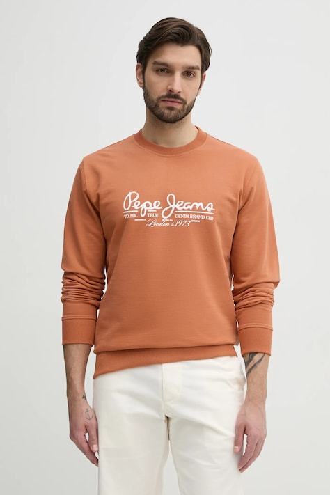 Хлопковая кофта Pepe Jeans DUMAS CREW мужская цвет оранжевый с принтом PM582832
