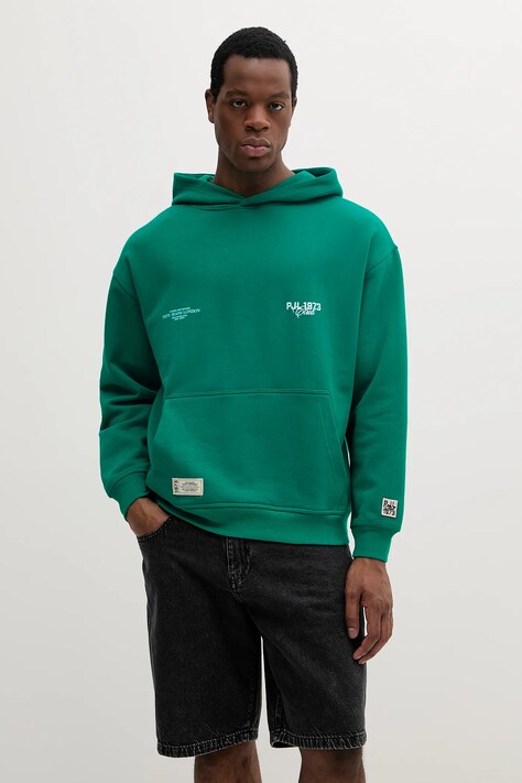 Pepe Jeans hanorac de bumbac COLVILLE HOODIE culoarea verde, cu glugă, cu imprimeu, PM582846
