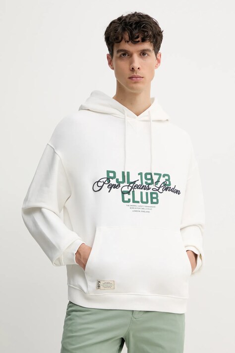 Хлопковая кофта Pepe Jeans TALBOT HOODIE мужская цвет белый с капюшоном с аппликацией PM582848