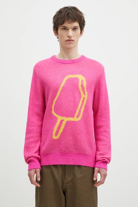 Светр з домішкою вовни ICECREAM Popsicle Crewneck чоловіча колір рожевий  IC24436