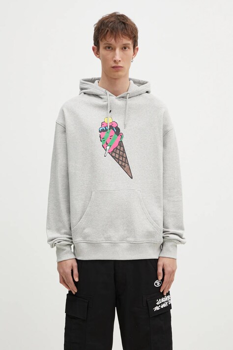 ICECREAM hanorac de bumbac Cone Man Popover Hood barbati, culoarea gri, cu glugă, cu imprimeu, IC24487