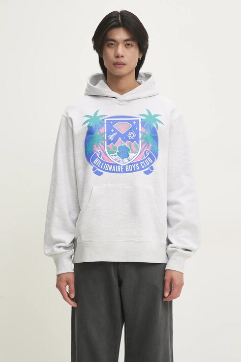 Billionaire Boys Club hanorac de bumbac Tropical Crest Popover Hood bărbați, culoarea gri, cu glugă, cu imprimeu, B24447
