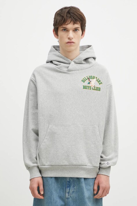 Billionaire Boys Club cotton sweatshirt Duck Varsity Embroidered Popover Hood men's gray color hooded with an application B24451