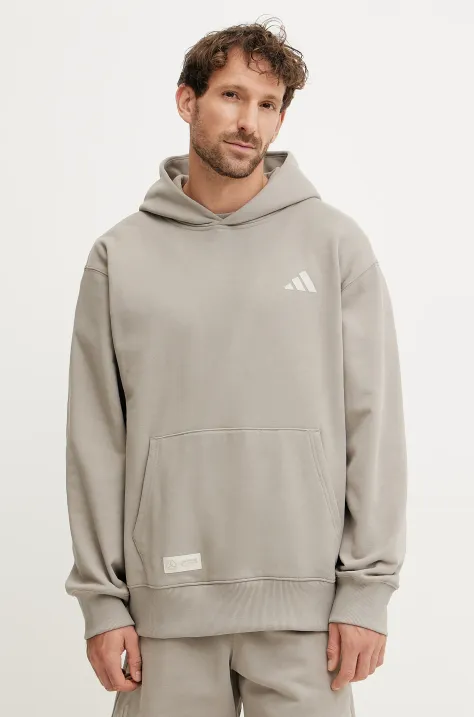 adidas hanorac de bumbac x Mercedes barbati, culoarea bej, cu glugă, cu imprimeu, JW3081