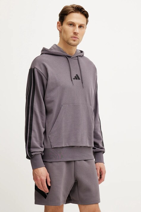 adidas bluza Essentials męska kolor fioletowy z kapturem z aplikacją JE6365